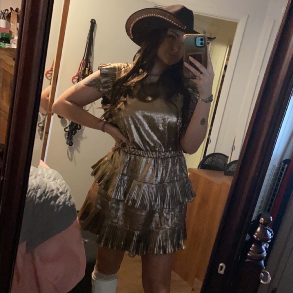 Copper Metallic Ruffle Layer Dress - Picture 3 of 3